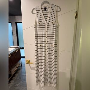Tahari Black and White Striped Maxi Dress